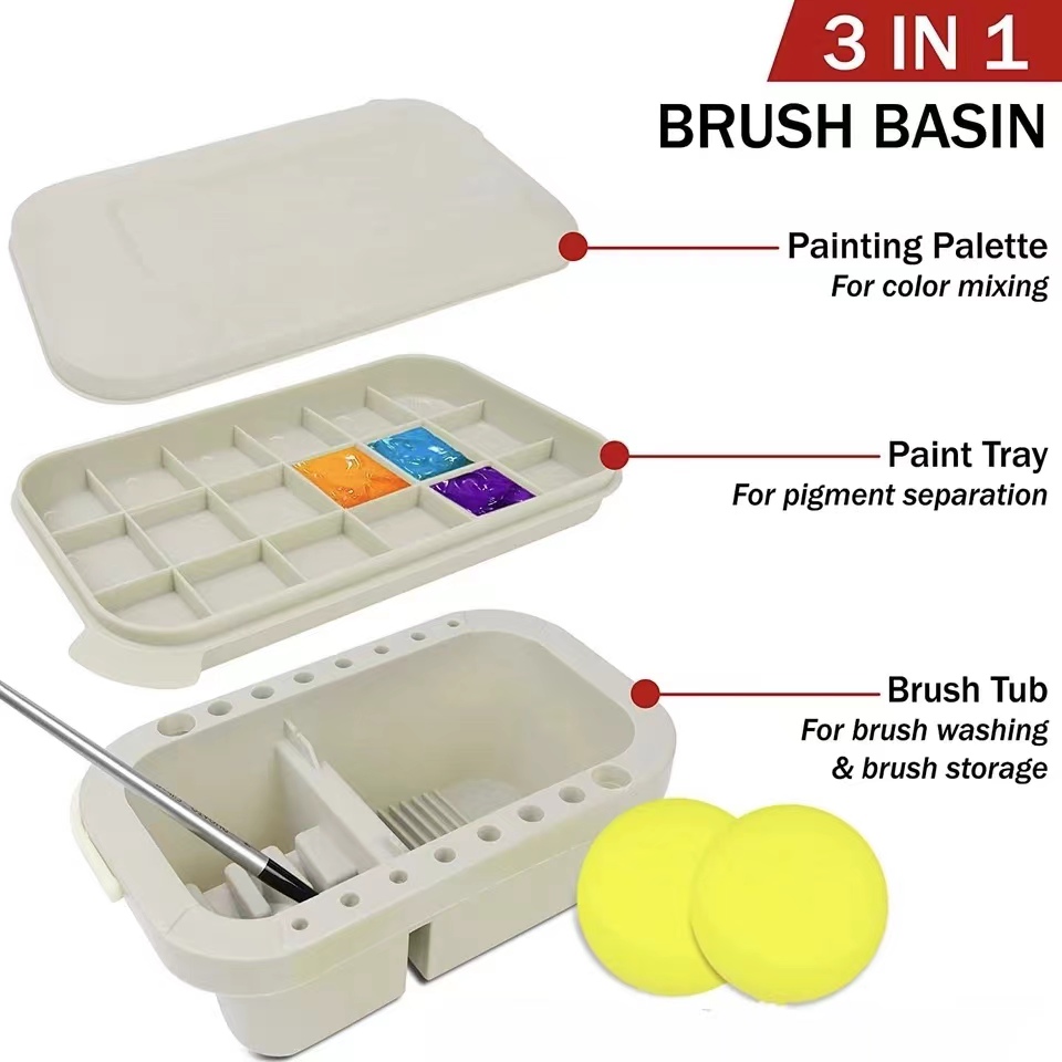 1 Set Pinsel Reiniger Waschmaschine Multifunktions Malerei Pinsel Waschen Eimer Werkzeug Becken Halter Tablett Palette Deckel 2 Farbschwämme