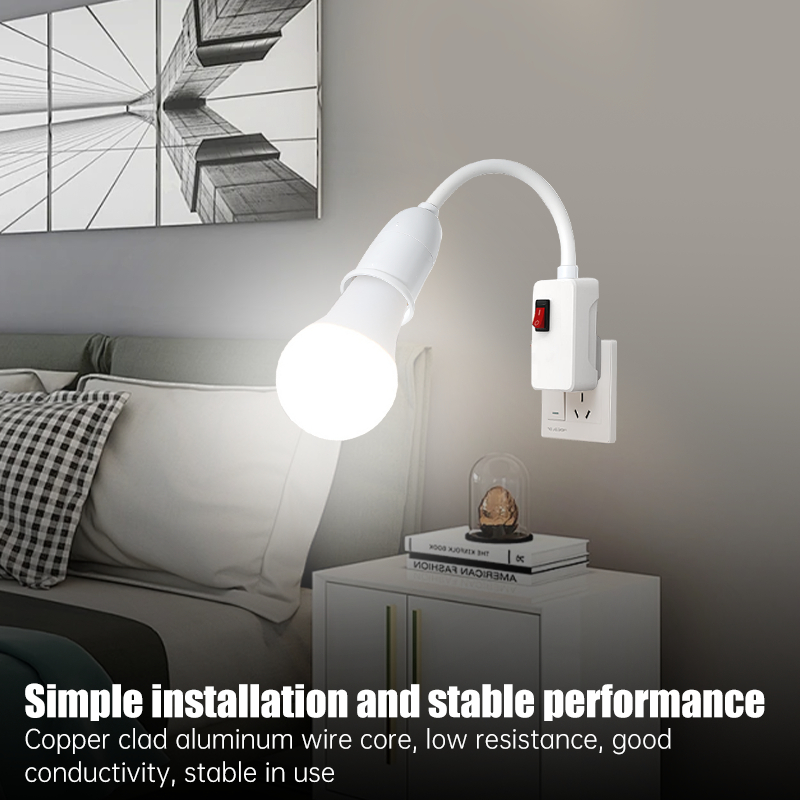 Base per lampada E27 in acciaio inossidabile Curvatura flessibile regolabile con interruttore Base per lampada da tavolo a LED a risparmio energetico con spina EU US UK