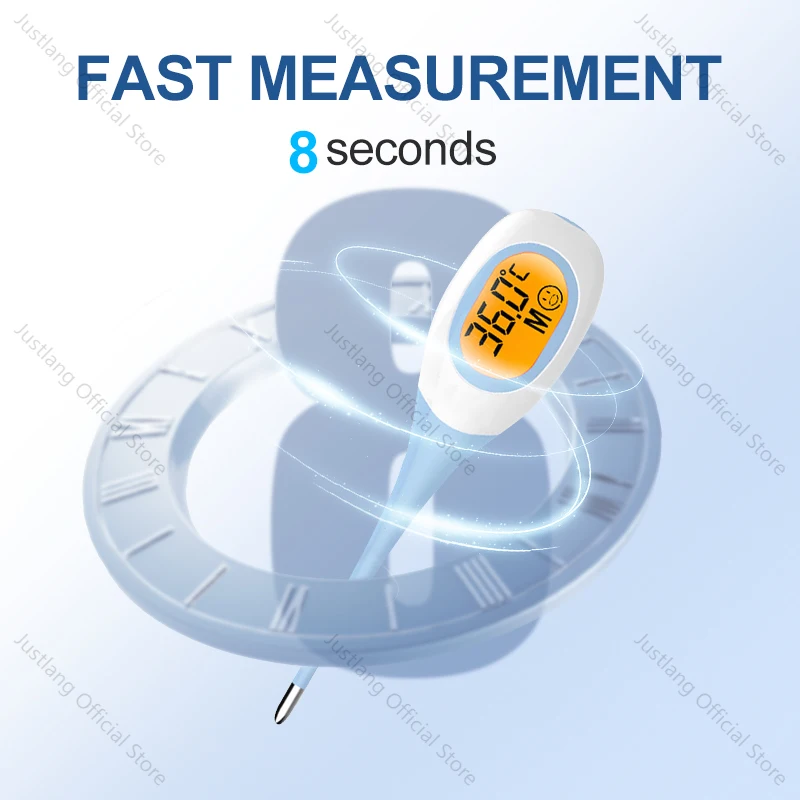 AiQUE Fast 8s Thermometer Backlit Soft Probe Digital Fast Fever Waterproof Oral Underarm Temperature Meter Febril Child Adult