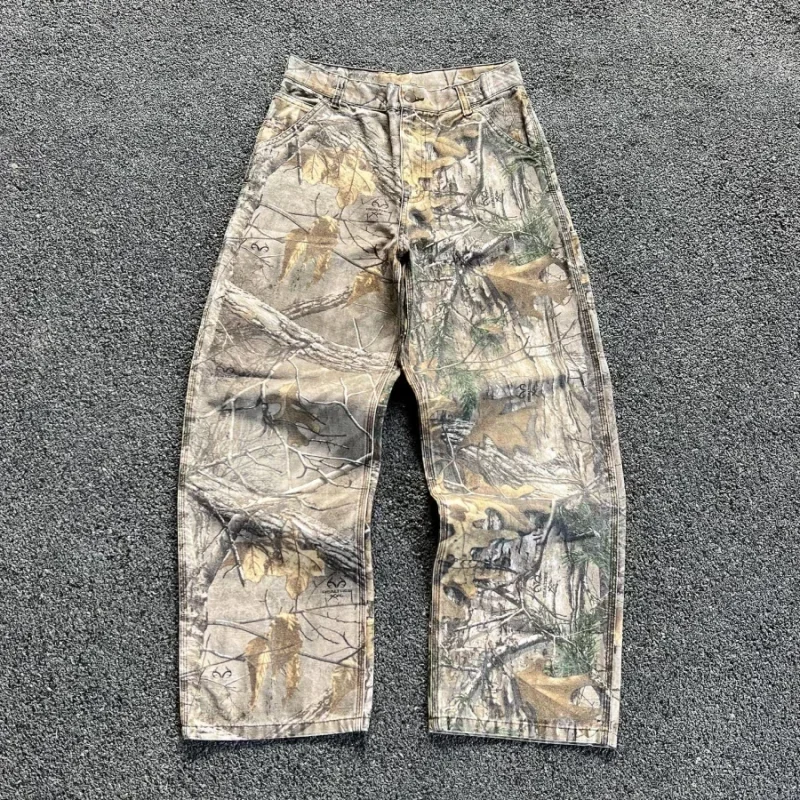 Y2k ジーンズ新原宿ヒップホップ迷彩レトロオーバーサイズデニムパンツファッション男性服ストレートレッグワイドレッグジーンズストリート