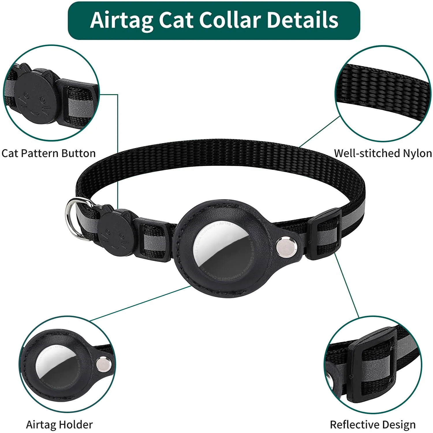 Katze AirTag Halter Kragen Abtrünnige Reflektierende Streifen Einstellbare Kätzchen Kragen Wasserdichte Katze Glocke Kragen Haustier Air Tag Fall kragen
