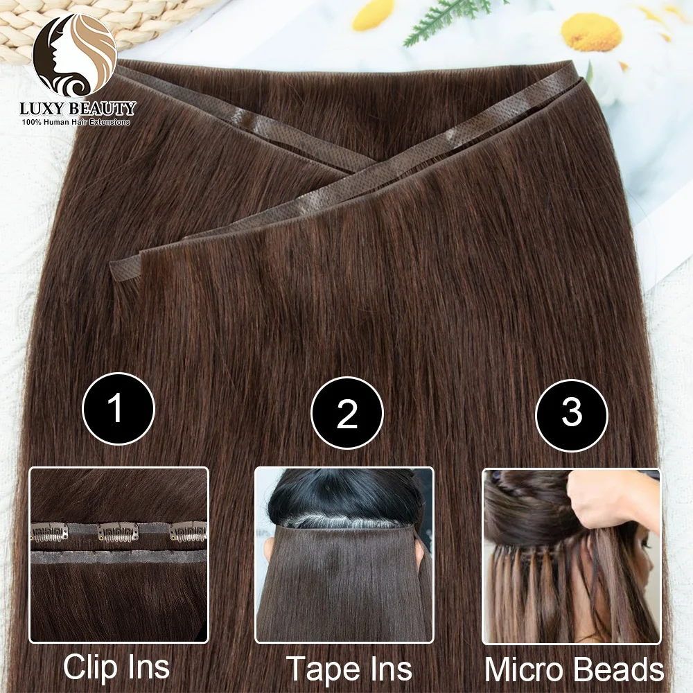 Extensions de cheveux humains à longue bande, 12 à 22 pouces, injection Invisible, peau PU, trame plate, 100g, couture en Micro maillons