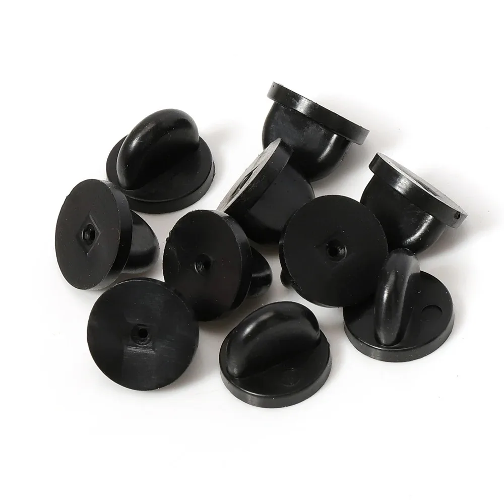 Brosche aus schwarzem Gummi, Rückseite, Squeeze-Ausweishalter mit Schmetterlingsverschluss, Kupplung für Bastel- und DIY-Projekte, 20–50 Stück