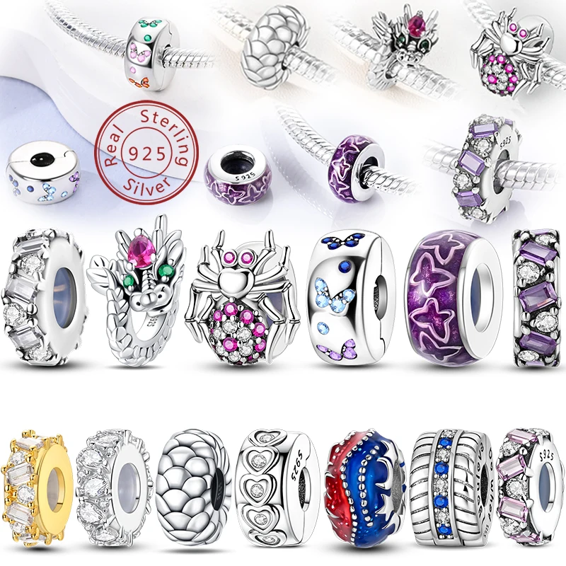 100% 925 prata esterlina aranha borboleta quadrado zircão posicionamento encantos contas caber 3mm pulseiras originais diy jóias fazendo