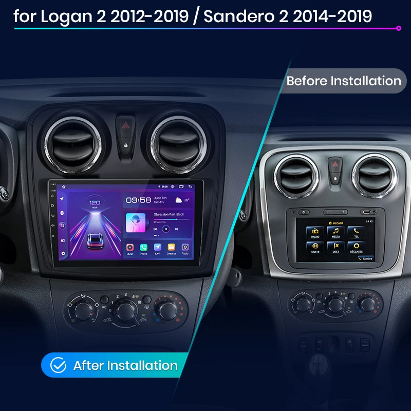 Junsun CarPlay Android Radio samochodowe dla Renault Logan 2 Sandero 2014-2019 GPS inteligentne systemy multimedialne Radio samochodowe