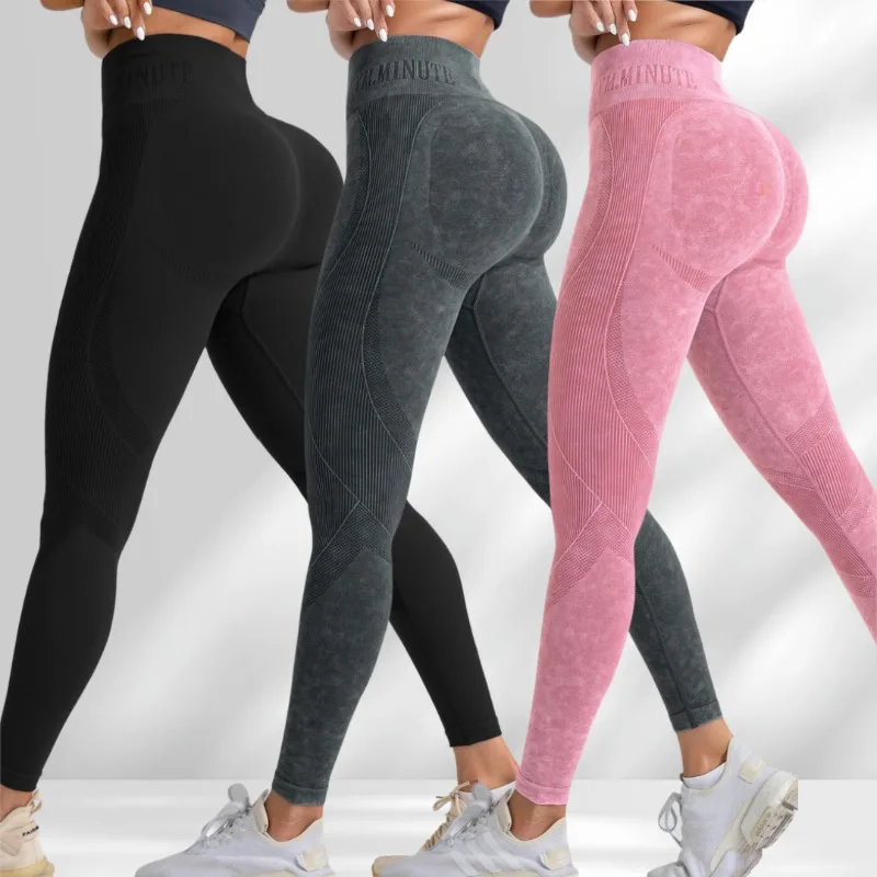 Frauen Nahtlose Turnhalle Hohe Taille Yoga Hosen Hüfte Heben Outdoor Sport Enge Taille Brief Sand Gewaschen Hosen Übung Yoga Leggings