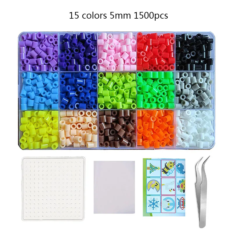 15 สี 5 มม./2.6 มม.ชุดละลายลูกปัด Pixel Art ปริศนา Hama ลูกปัด DIY 3D ปริศนา Handmade ของขวัญฟิวส์ลูกปัดชุดลูกปัดเหล็กของเล่น