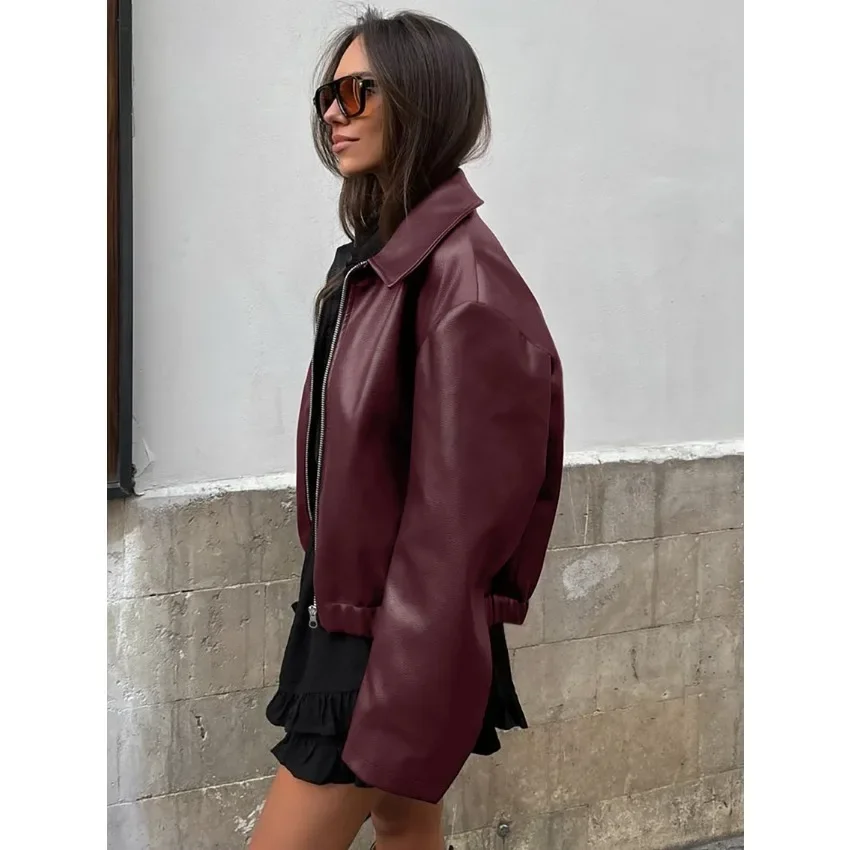 Angola Rode Leren Jas Zip Motorjassen Bomberjack Mode Bovenkleding Herfst Winter Tops Vrouwen Kleding Jas Streetwear