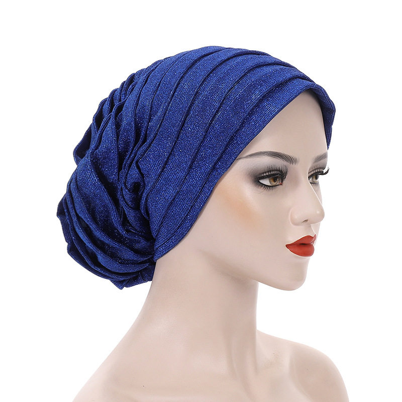 Glitter plissado cabeça feminina envolve gorro turbante africano boné muçulmano lenço gorro turbante mujer