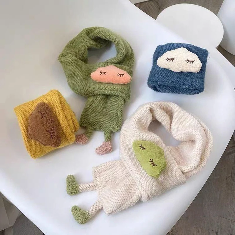 Милый детский шарф с облаком, 3D кукла, детский вязаный шейный платок для детей 1-5 лет, детские шарфы с крестом для мальчиков и девочек, зимние теплые шерстяные шарфы на шею