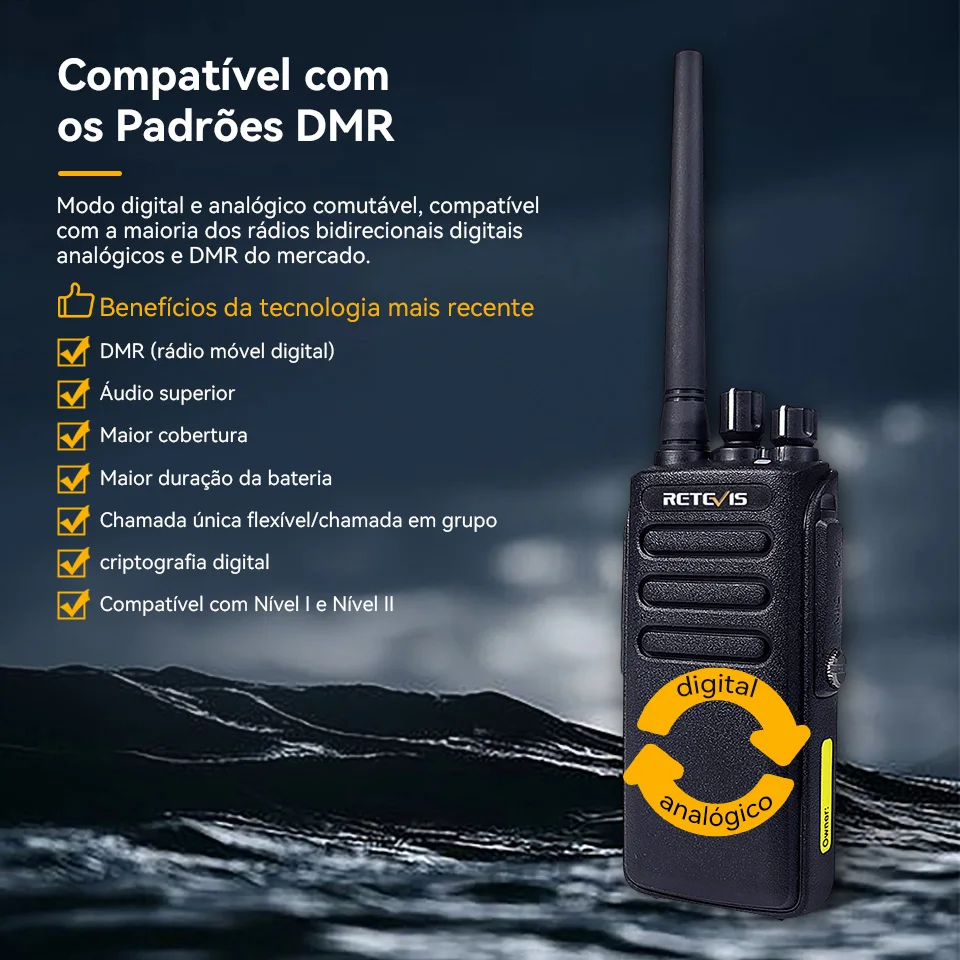 Retevis DMR Radio Comunicador Profissional Longo Alcance RT81 Radio DMR Digital Portátil Walkie Talkie a Prova Dagua Profesional Rádio Comunicador Longa Distância Radio Transmissor Longo Alcance ht 10W