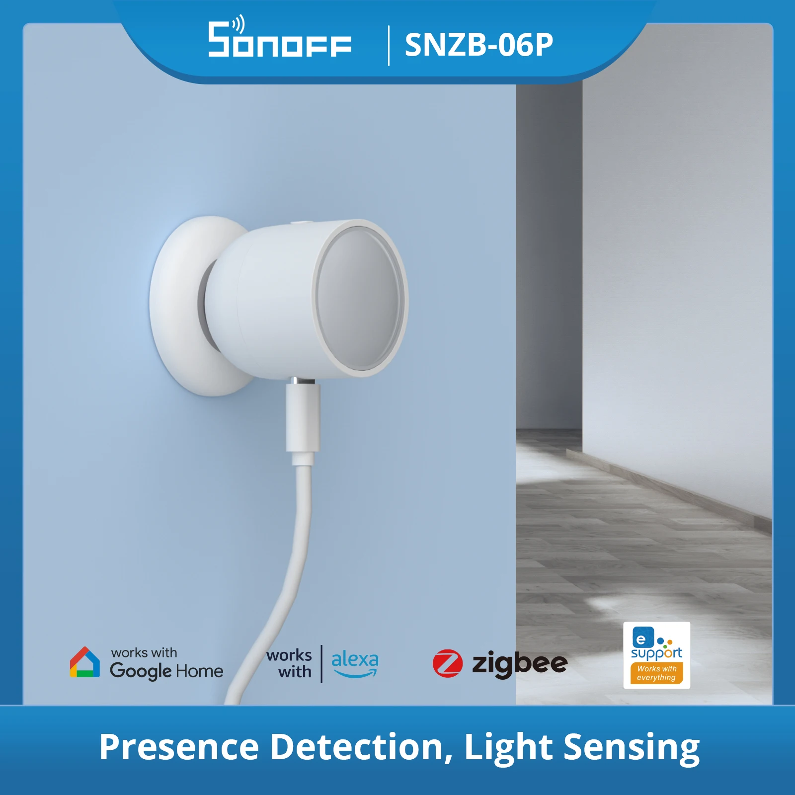 SONOFF SNZB-06P Zigbee 3,0 Sensor de presencia humana detección de luz de movimiento para solución de automatización del hogar inteligente a través de ZBBridge-P Alexa