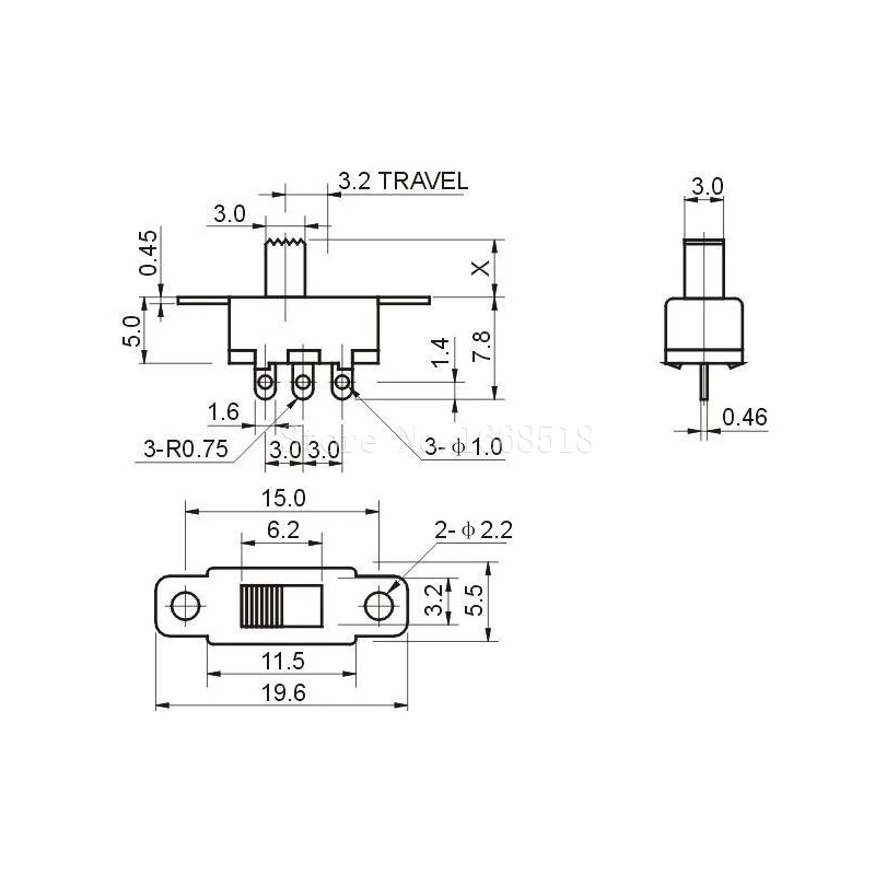 10PCS/Lot 50V 0.5 A SS12F15 Mini Size Black SPDT Slide Switch for DIY Power Electronic Projects G6 1P2T Toggle Switch Handle 6mm