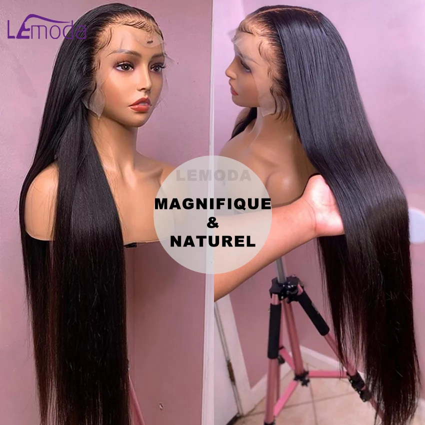Perruque Lace Front Wig Remy naturelle lisse-Lemoda, 13x6 13x4, 34 32 pouces, HD, perruque Lace Wig transparente, pour femmes