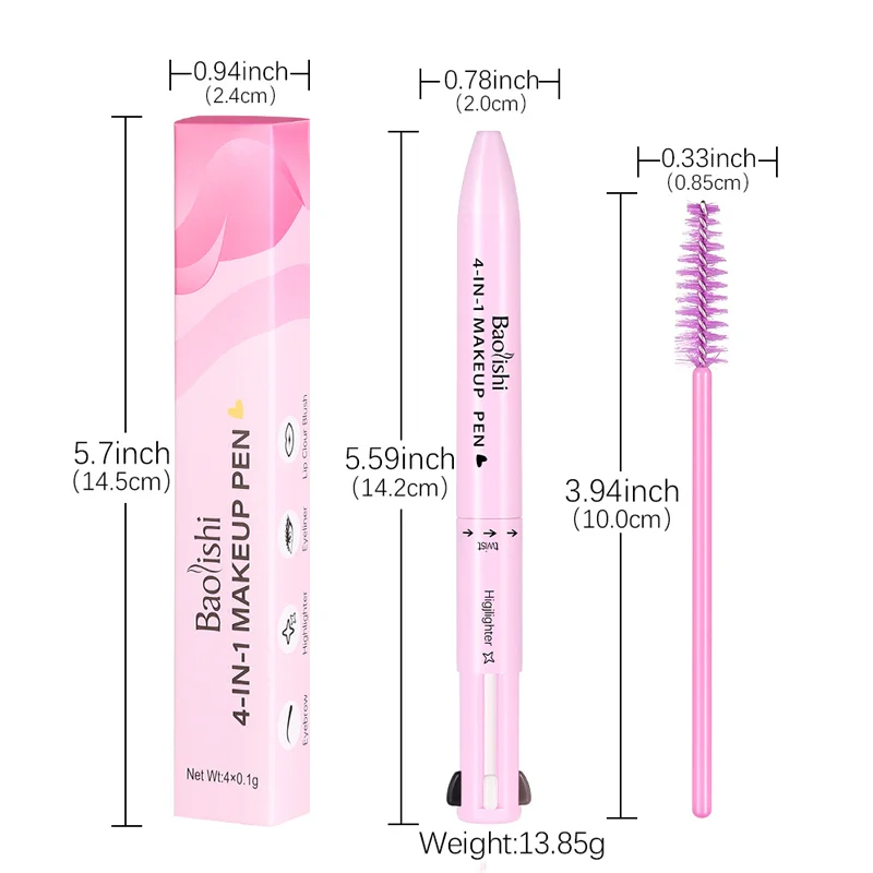 4 in 1 멀티 기능 메이크업 펜, 컴팩트 여행용 아이라이너, 립 라이너, 아이브로우 펜슬, 하이라이터 아이섀도우 펜 메이크업 세트