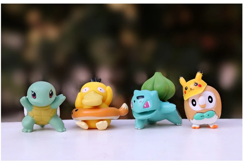 8 Chiếc Pokemon Mini Đồ Chơi Mô Hình Pikachu Psyduck Spuirtle Bulbasaur Thu Nhỏ Bánh Su Hào Đồ Trang Trí Hình Đạo Cụ