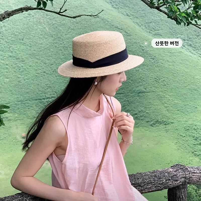 Women's Large Brim Straw Hat Sunscreen Summer Hat Beachside Sandaled Anti-Uv Sun Cap Casual Outdoor Straw Woven Cap