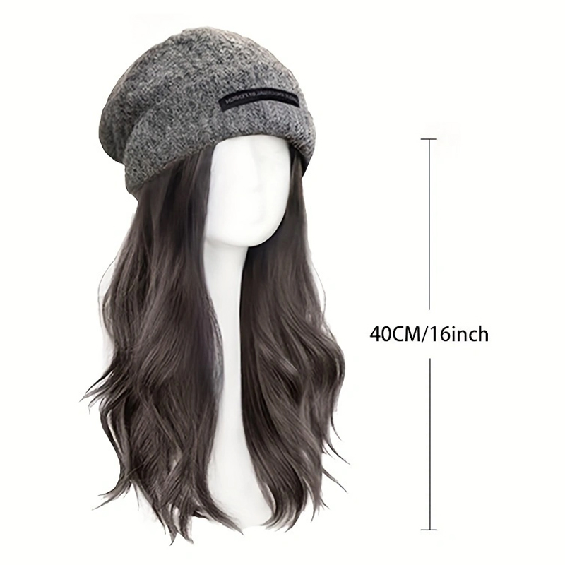 Sombrero de punto de pelo largo y rizado, peluca sintética de una pieza, cabello largo, cubierta de cabeza completa, fácil de usar, adecuado para cualquier ocasión