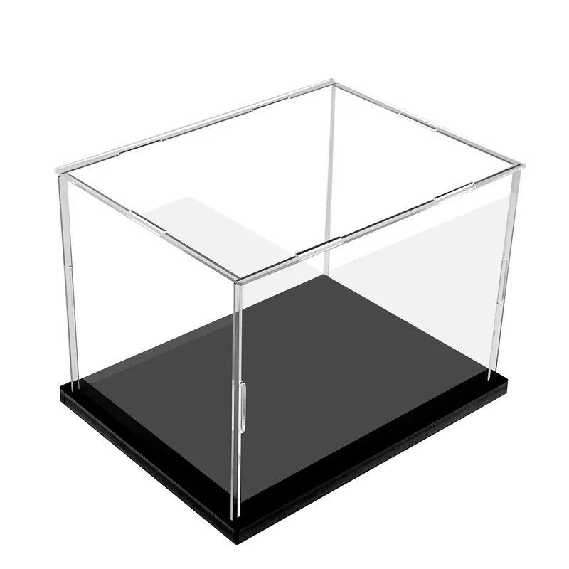 Vitrina acrílica con base acrílica negra, caja de exhibición de encimera acrílica, caja de exhibición de colecciones, juguetes y artículos para el hogar