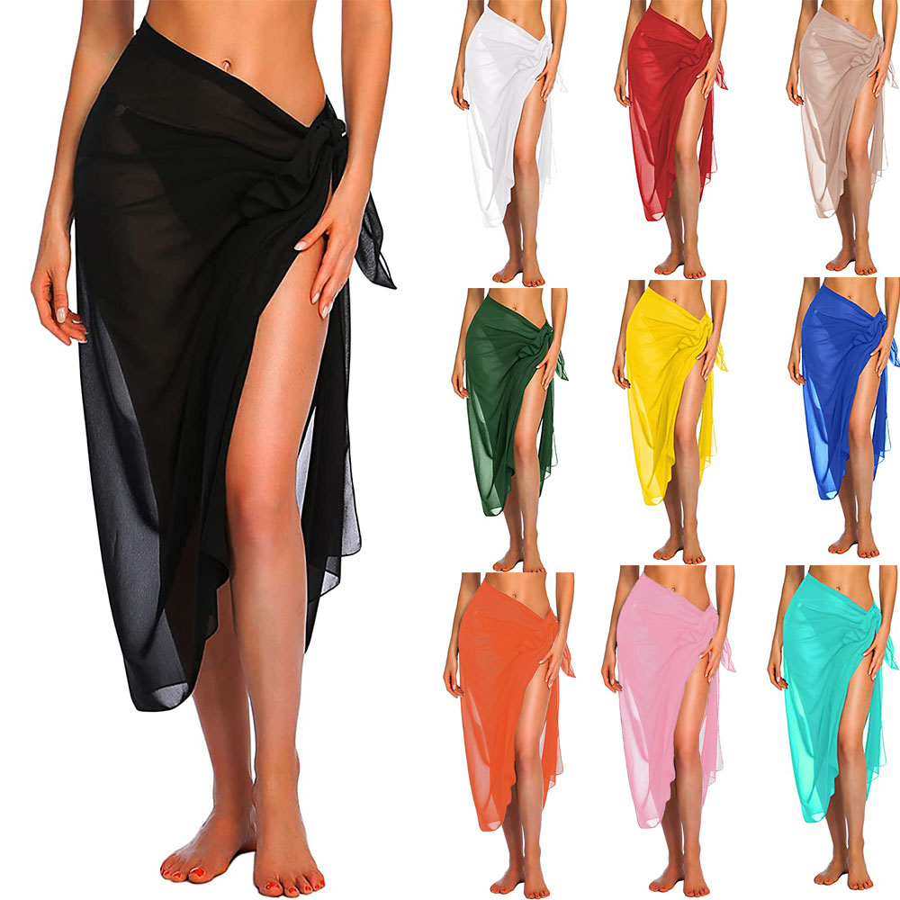 Lange und kurze Sarong-Badeanzug-Vertuschungen für Damen, Sommer-Strand-Bikini-Wickel, durchsichtiger kurzer Rock, Schal für Badebekleidung, Vertuschungen