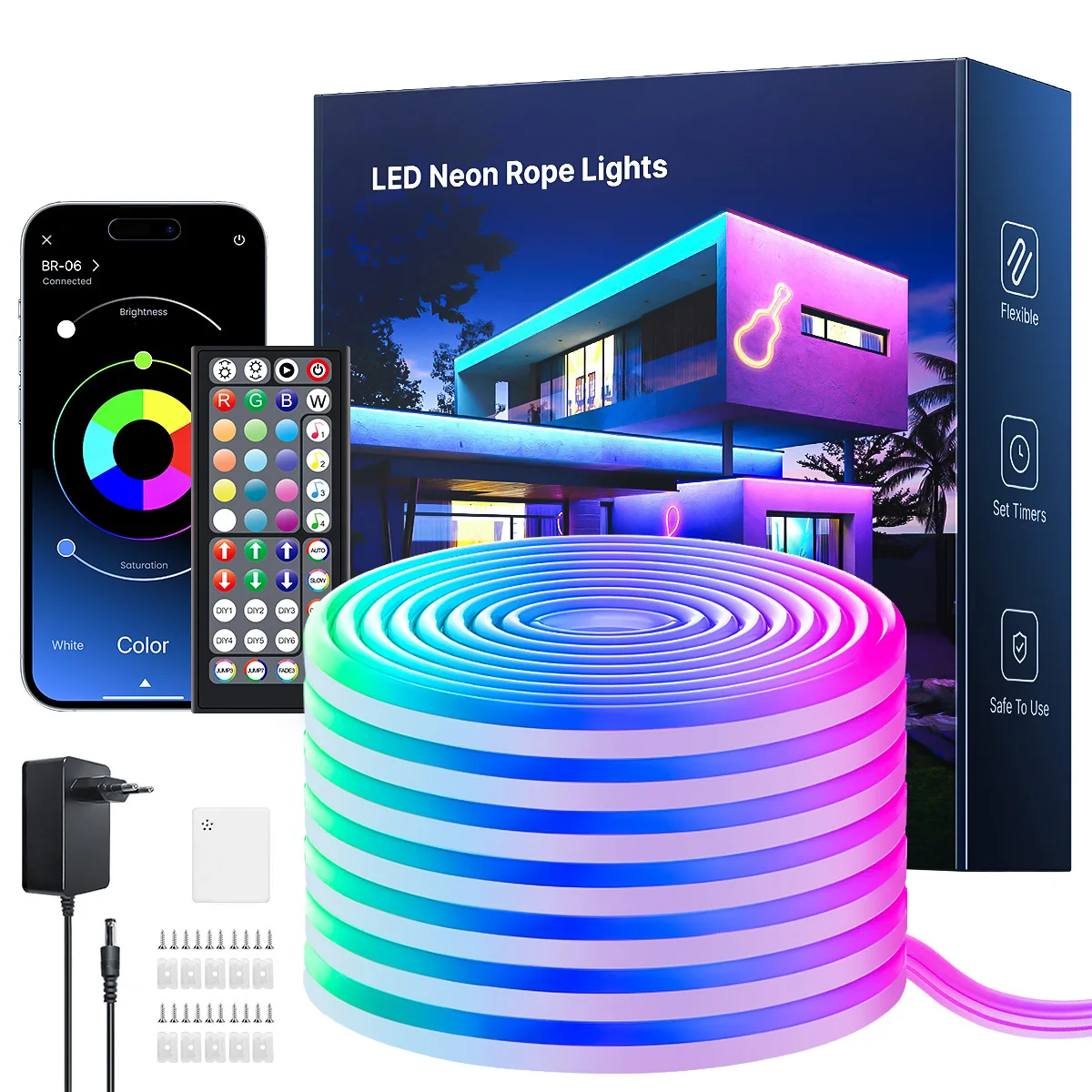 RGB flexibele neonstripverlichting met app/afstandsbediening, meerdere modi, muzieksynchronisatie, IP65 waterdichte LED-strip neon touwlamp