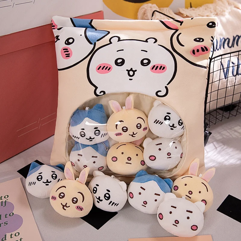 Bolsa de pudín de felpa, bolsa de dulces, Mini bolas abullonadas, plátano, aguacate, fresa, Axolotls, muñecos, pingüino, gato, conejito, aperitivos, almohada de felpa