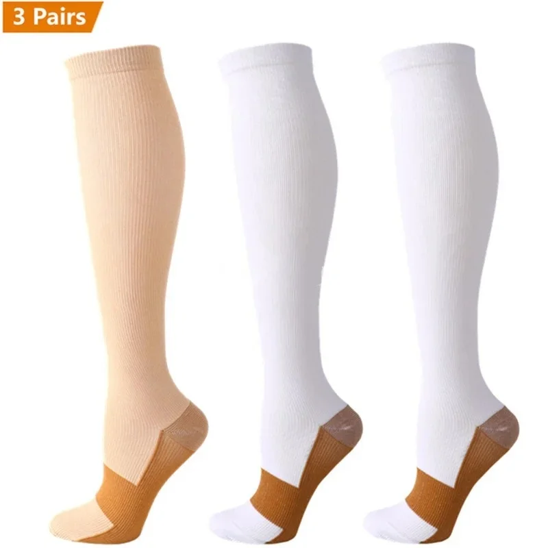 3 pares de calcetines de compresión de cobre para mujeres y hombres, antifatiga, alivio del dolor, medias de compresión graduadas Unisex hasta la rodilla, 15-20 MmHg