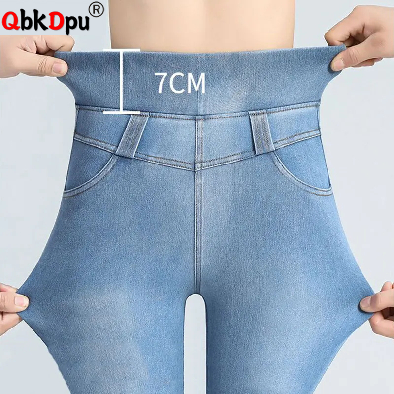 Super Hohe Taille Stretch Bleistift Jeans Frauen Große Größe 26-38 Beiläufige Dünne Vaqueros Waschen Dünne Denim Hosen Frühling cowboy Spodnie