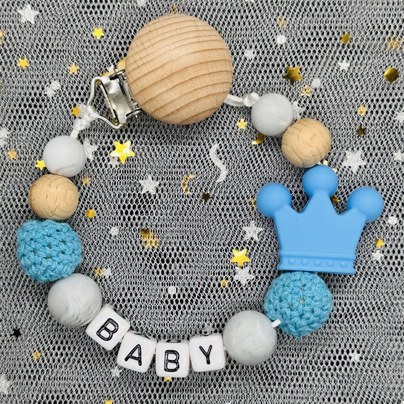Clips para chupete de bebé con nombre personalizado, cadenas con cuentas de silicona, juguetes mordedores, soporte de nombre personalizado, cadena de chupete con nombre en inglés, regalo