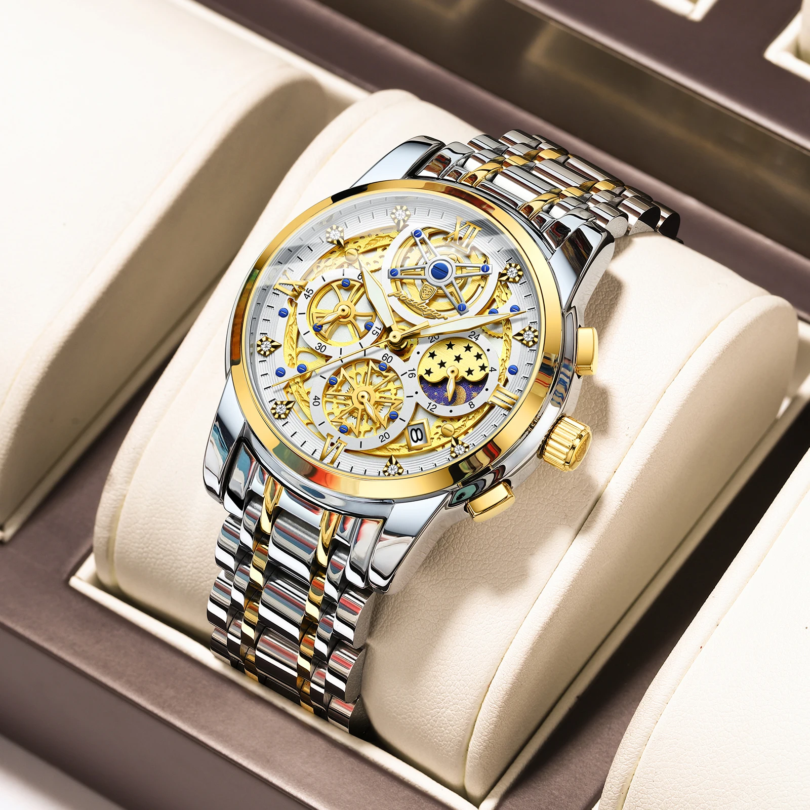 Reloj POEDAGAR de lujo a la moda para hombre, Reloj de pulsera resistente al agua con fecha luminosa para hombre, cronógrafo de acero inoxidable, relojes de cuarzo para hombre