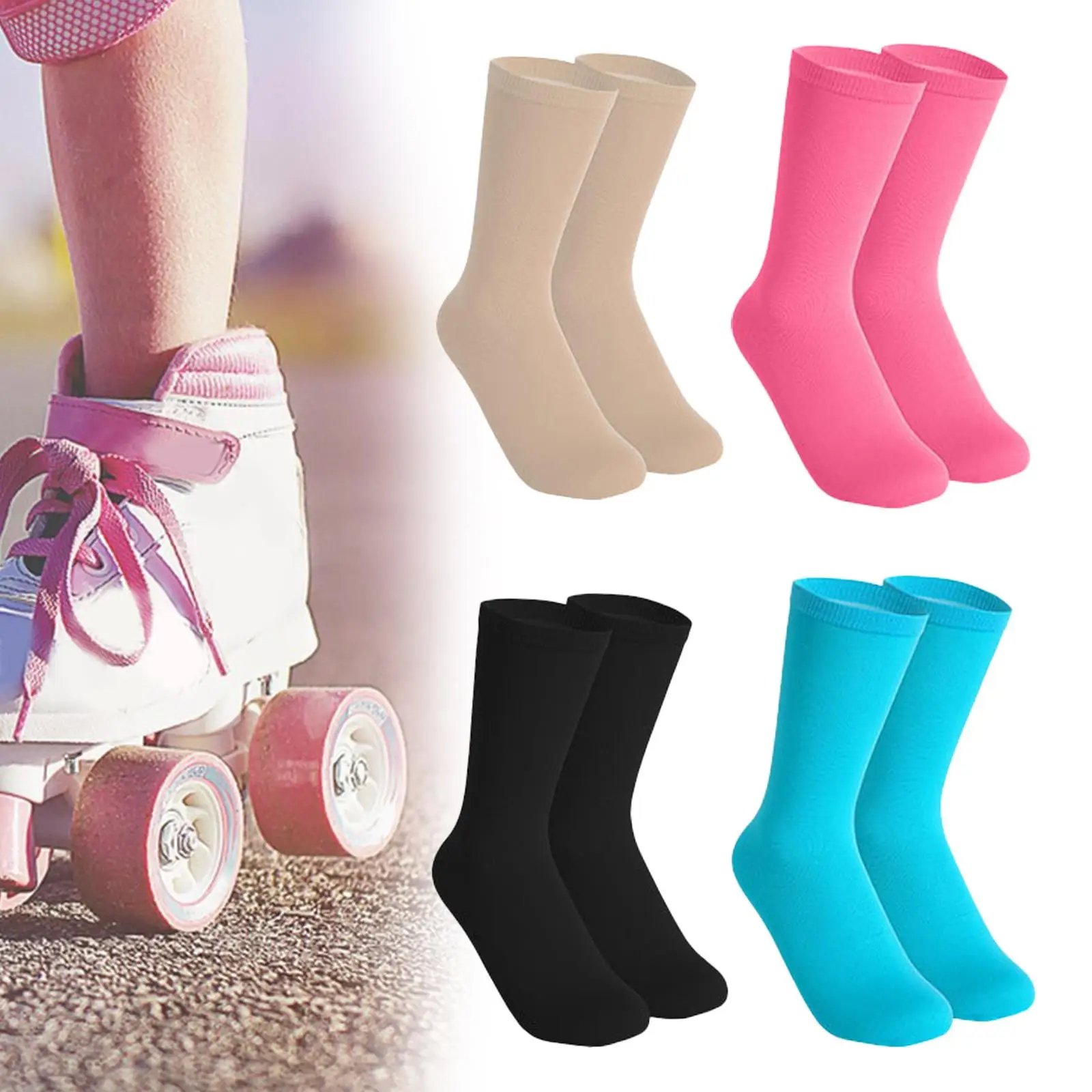 Ice Skating Socks Solid Color Figure Skating Socks Knee High Tights for Workers