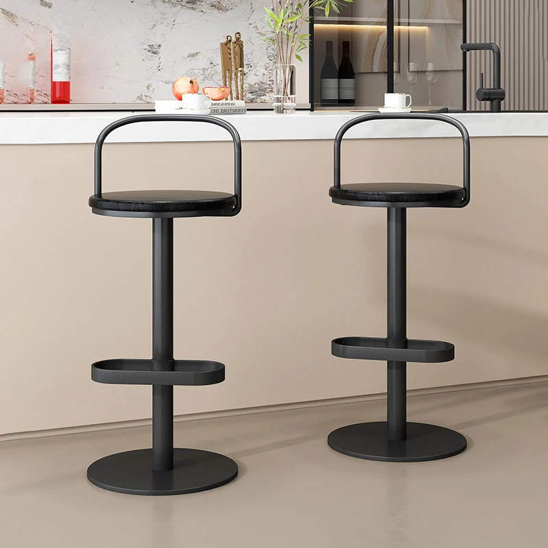 Home Wooden Adjustable Backrest Chair Designer Elevated Foot Stool Bar Front Desk Iron Seat Nordic Simple Bar Stool