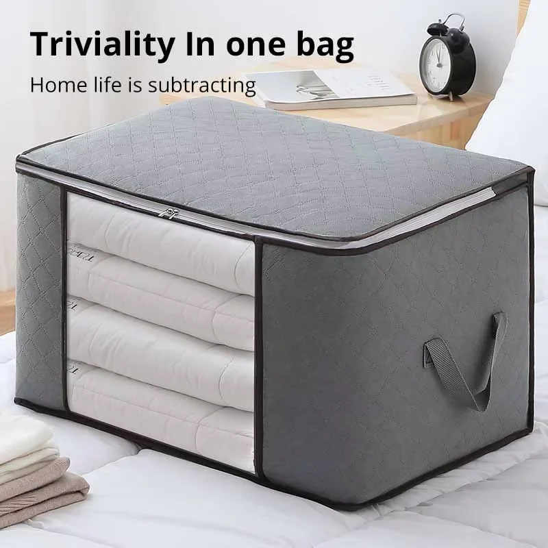 Bolsa de armazenamento de colcha de algodão não tecido, grande capacidade, à prova de umidade, poeira, portátil, organizador de roupas para bagagem móvel