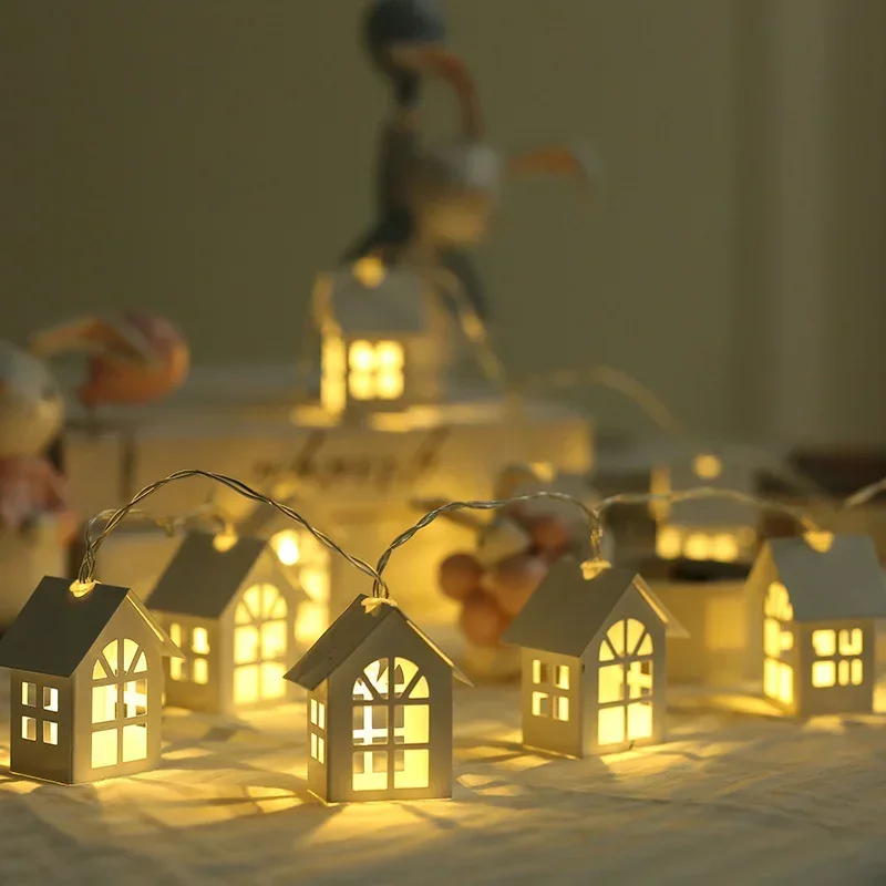 Guirnalda de luces LED de 2M, guirnalda de hadas, casa de madera, 10 LED, decoración de Navidad, Año Nuevo, boda, fiesta, vacaciones, habitación, lámparas novedosas MJH