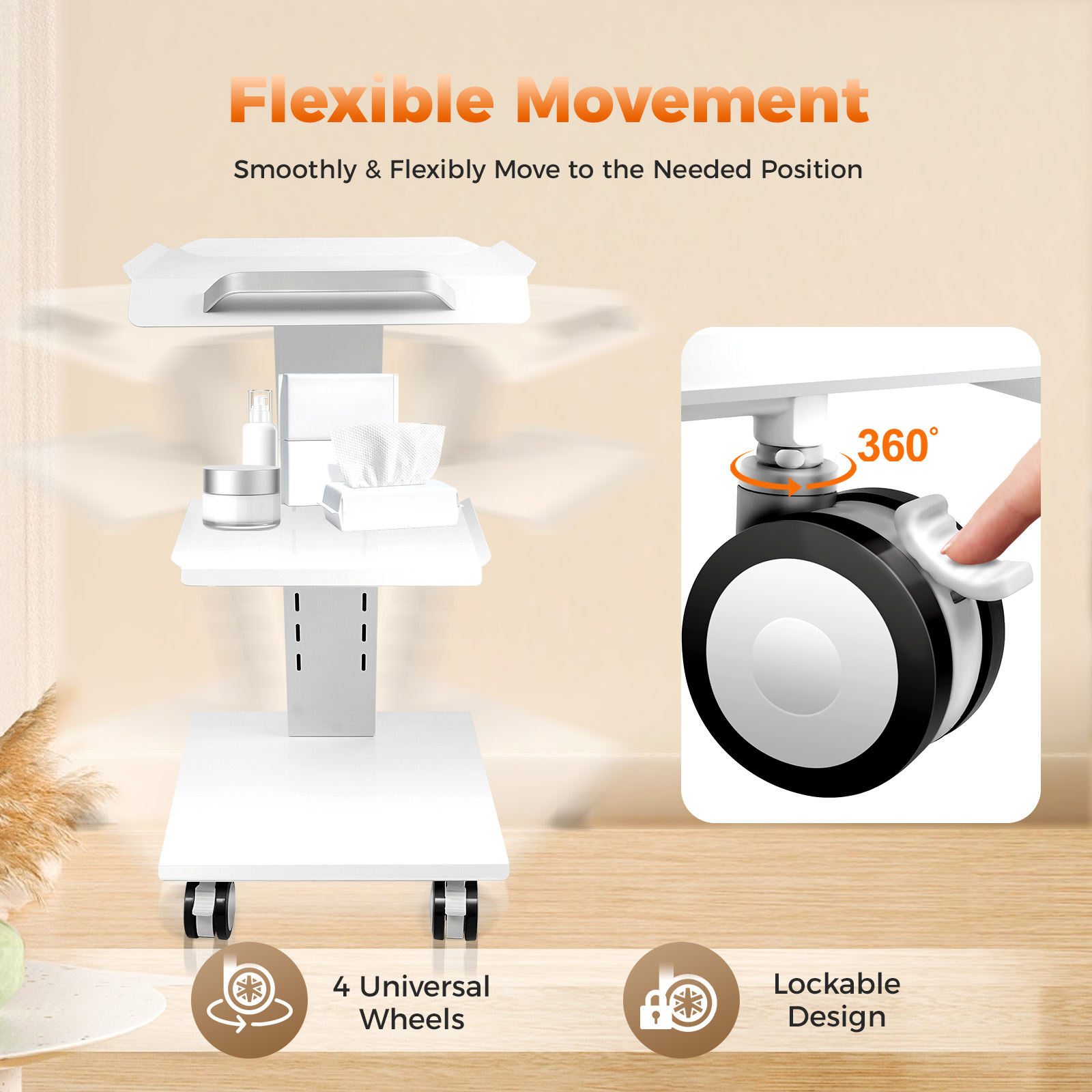 3-stufiger Multifunktions-Laborwagen, Rollwagen mit Steckdosen, Instrumententablett, rollender Klinikwagen, Trolley für Schönheitssalons