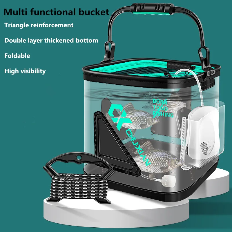 Cubo plegable para peces vivos de 13L, cubo para peces grueso de EVA, tanque de agua portátil, equipo de pesca, caja para peces vivos, herramienta de accesorios
