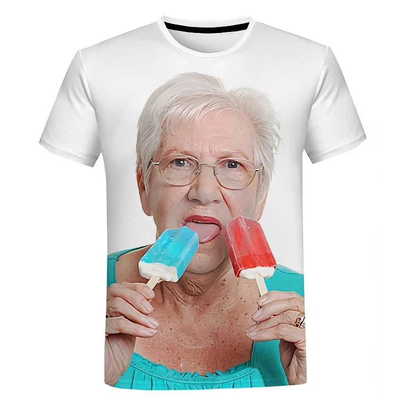 新しいファッションシニア女性なめる赤いアイスキャンディー 3d プリント夏メンズ Tシャツかわいいおばあちゃん楽しいアイスキャンディー半袖トップ 6xl