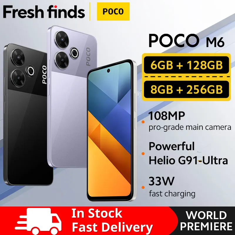 【Estreno mundial】POCO M6 Smartphone Versión global Helio G91 Ultra 108MP Cámara principal de grado profesional 33W Carga rápida Batería de 5030mAh