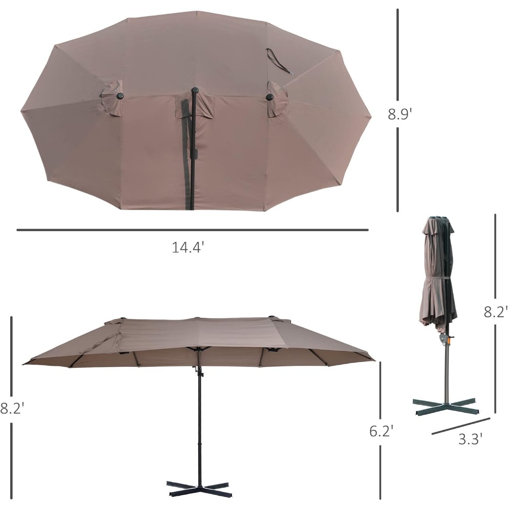 Patio Umbrella Double-Sided Outdoor Market Extra Large Umbrella with Crank, Cross Base for Deck, Lawn, Backyard an