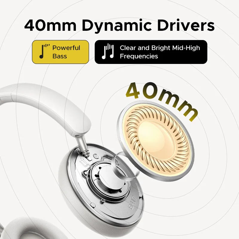 UGREEN Studio Max2 Auriculares inalámbricos Bluetooth, 80 horas de reproducción, auriculares estéreo HiFi sobre la oreja con micrófono, Bluetooth 5.4