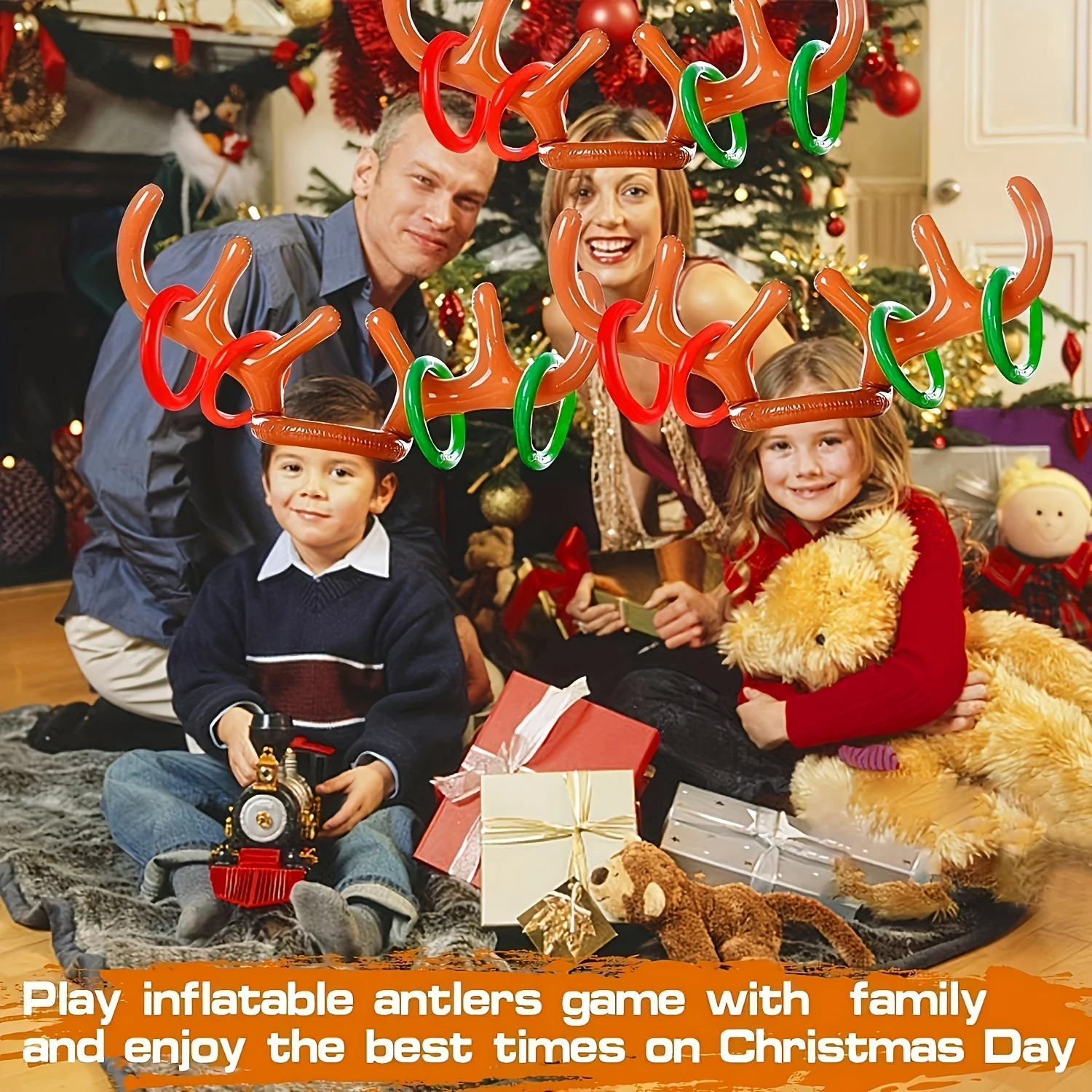 Inflatable Reindeer Antler แหวน Toss เกมสําหรับคริสต์มาสเด็กผู้ใหญ่ครอบครัวปาร์ตี้โปรดปรานกลางแจ้งในร่มแหวน Toss Xmas เกมของเล่น