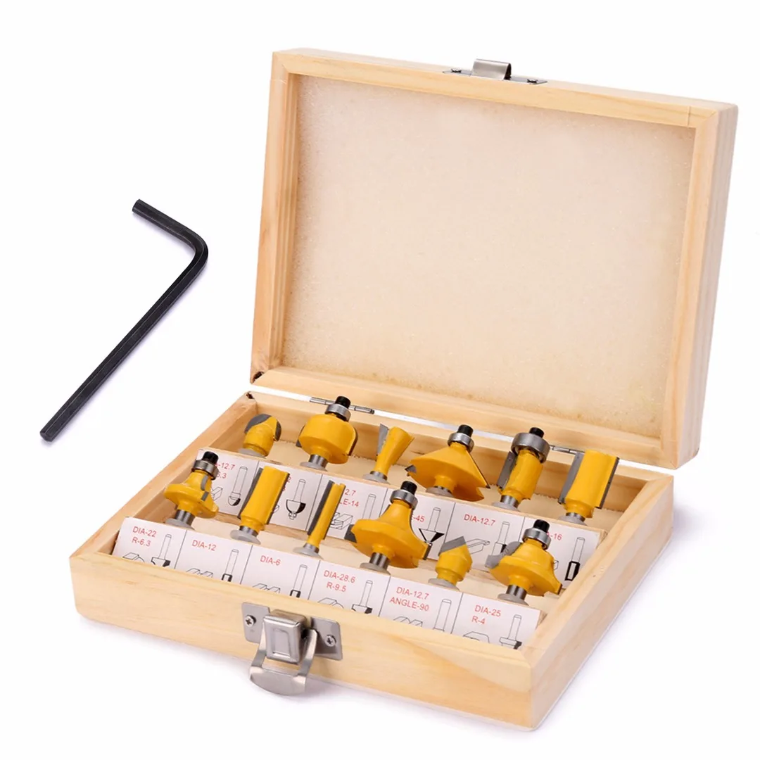 12 stuks freesmachine set 8mm rechte frees zaagsel wolfraamcarbide afwerking houtbewerking