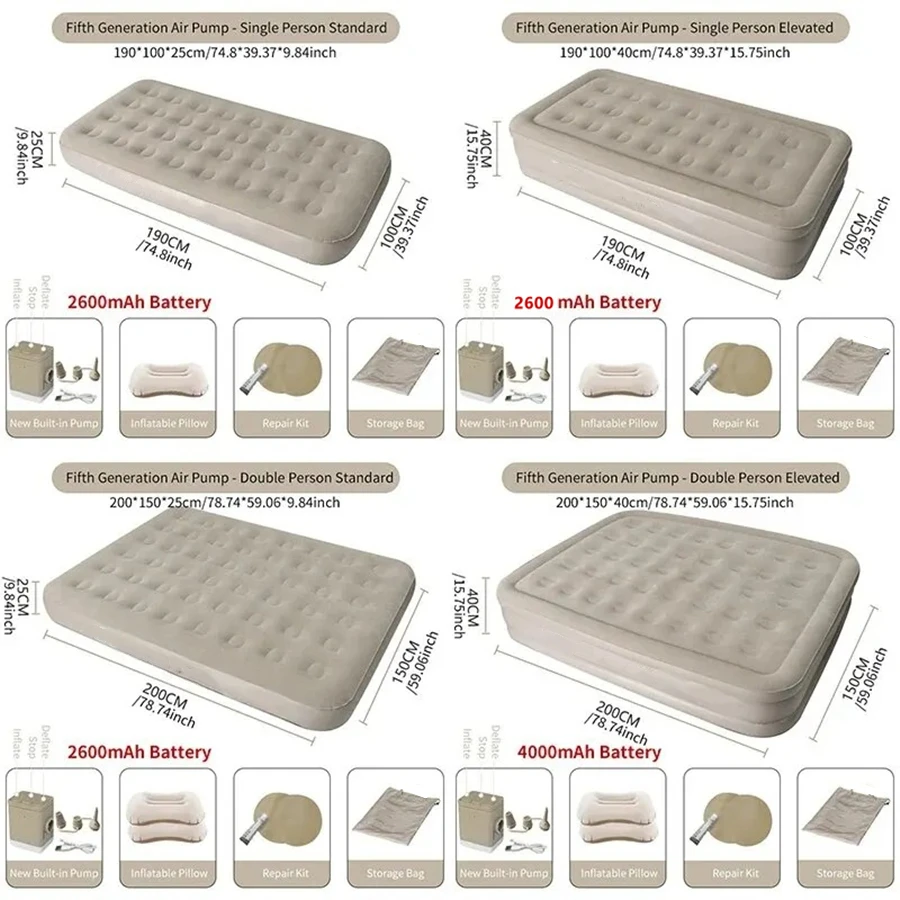 Colchão de ar interior glamping esteiras pvc inflável colchão de dormir luxo 2 pessoas acampamento cama esteira bomba embutida engrossar esteira