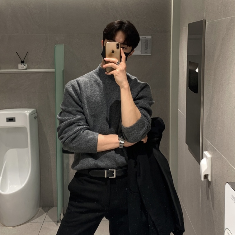 ฤดูหนาวคอตั้งเสื้อกันหนาวผู้ชายแฟชั่นสบายๆถักเสื้อกันหนาวเกาหลีผู้ชายเสื้อแขนยาวหลวม Mens จัมเปอร์เสื้อผ้า