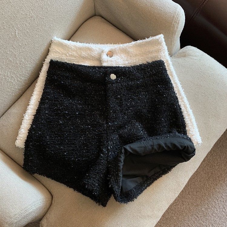 黒ウールハイウエストブーツパンツ女性のカジュアルショーツアウトドアウェア痩身小さな身長春のファッションズボン