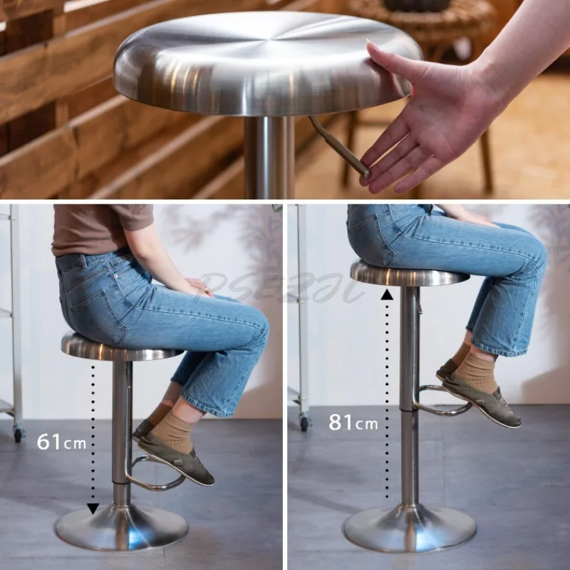 Taburete alto giratorio para el hogar, silla de belleza ajustable, Triple acero inoxidable cepillado, Base gruesa resistente a la suciedad