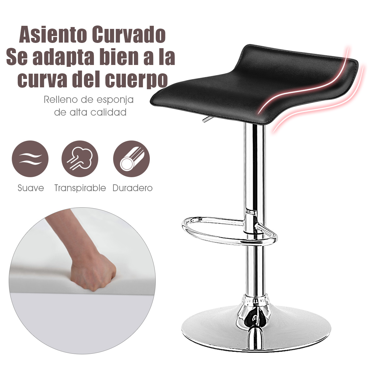Tabouret de Bar, Chaise Bar Lot de 2, Hauteur Réglable, Chaise Bar Cuisine en Cuir PU, Rotatif sur 360°, Repose-Pieds, Cadre en Acier, Tabouret pour Cuisine, Îlot Central