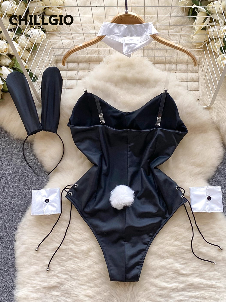 CHILLGIO-body Sexy ajustado para mujer, ropa de dormir erótica a la moda, Catsuits sin espalda, monos lindos, una pieza, combinación de conejito