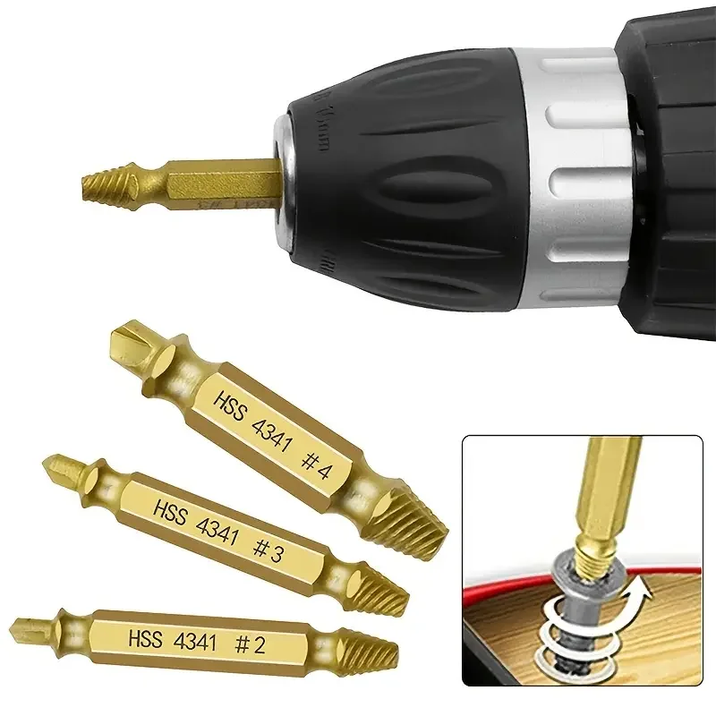 Damaged Screw Extractor Broken Bolt Stripped Set Double Head Tool Easy Out Removal Disassemble Stud Slip Teeth Demolish Remover