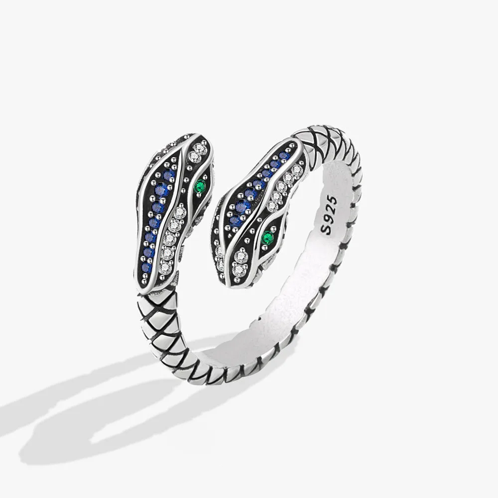 100% 925 Sterling Silver Bạc Nhẫn Đối Với Phụ Nữ Hình Dạng Con Rắn Mắt Màu Xanh Lá Cây Đơn Giản Hợp Thời Trang Retro Mở CZ Anillos Đảng Quà Tặng Phụ Kiện